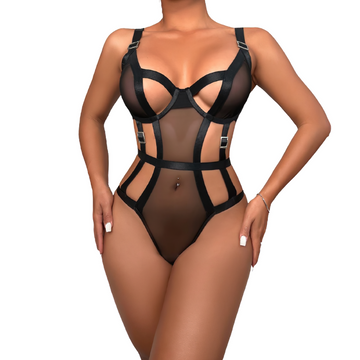 Sexy Hollow Out Bodysuit for Women / Erotic Female Black Transparent Bodysuits with Thong - EVE's SECRETS